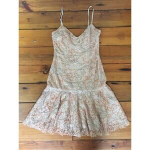 Alberto Makali Flapper Vintage Style Beaded Champagne Silk Cocktail Dress 6 32"